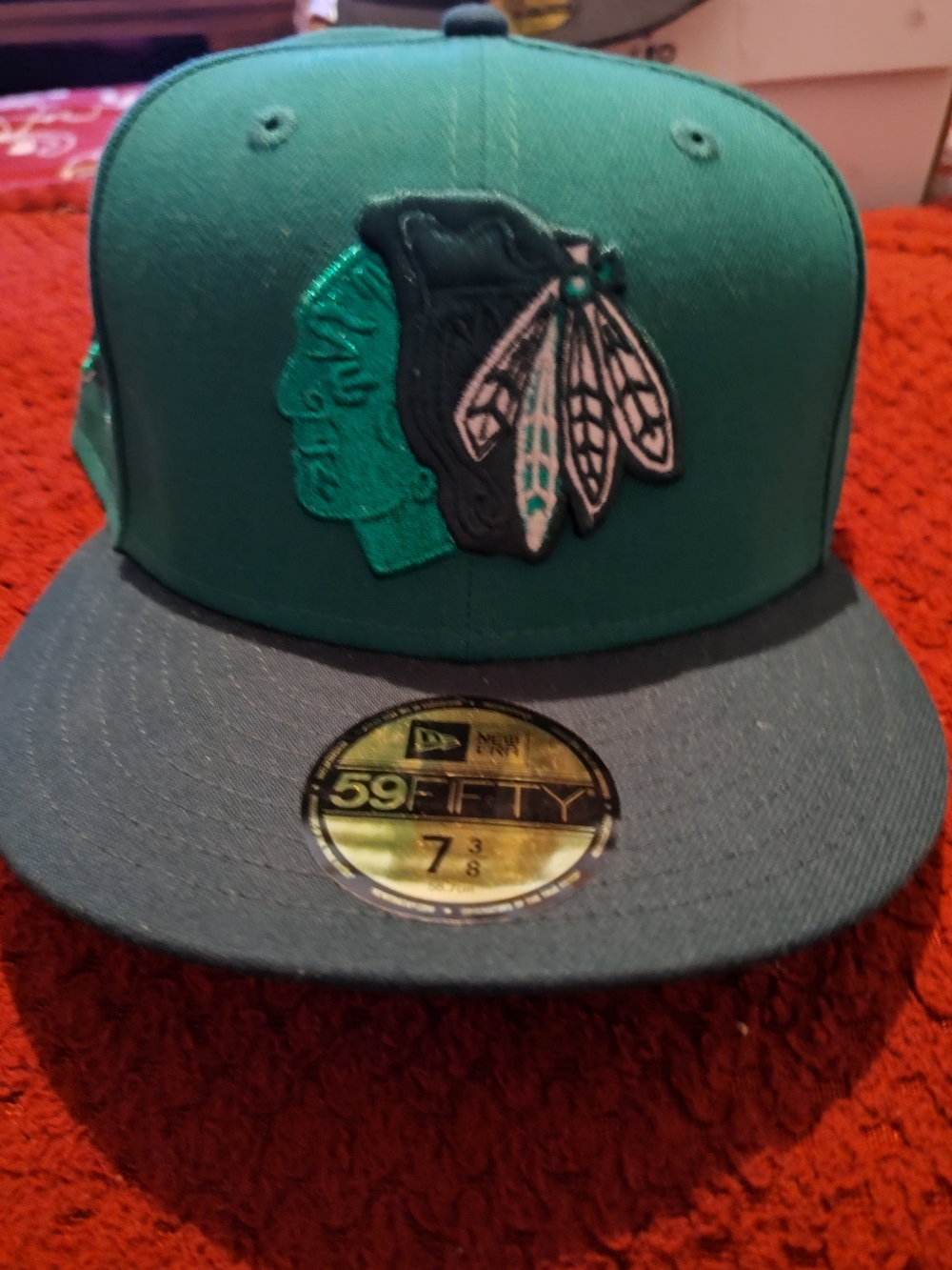 New Era Teal & Gray Fitted Cap with Embroidered Native Logo 7 3/8